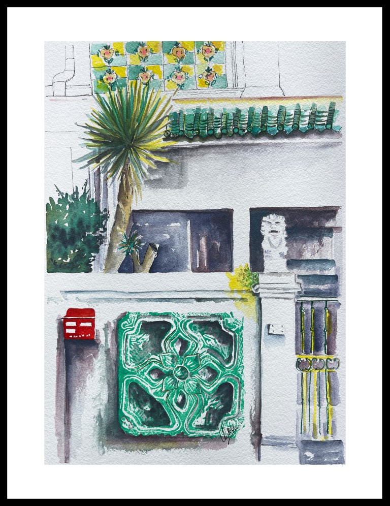 ethnic, Shophouses-3.1, Carved blocks, gouache, painting, Urmi Roy Magoon